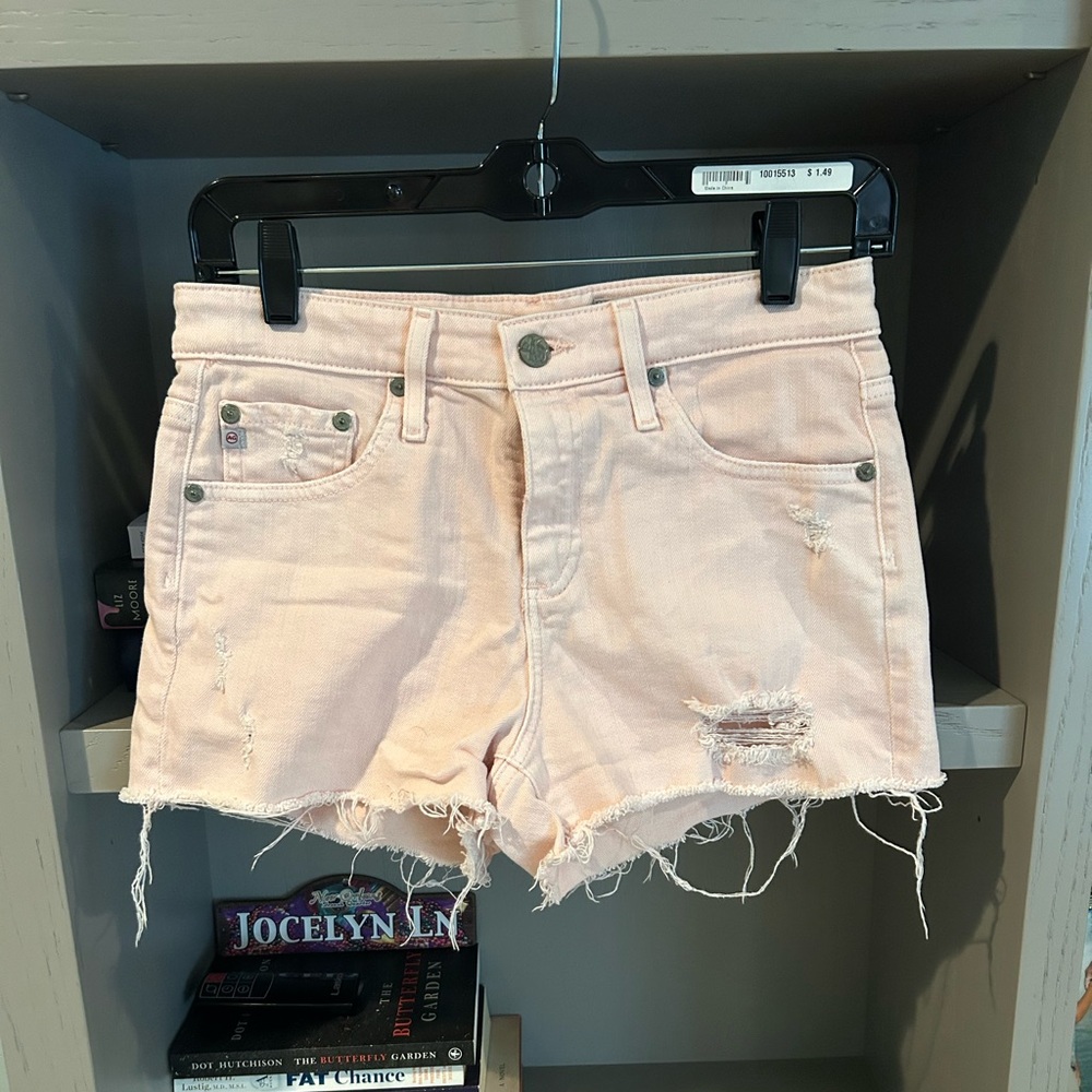 AG The Bryn Pink Distressed Denim Shorts